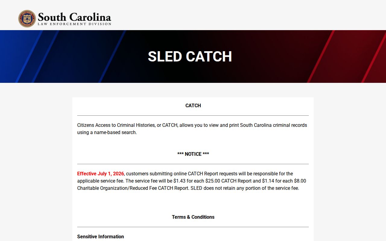 Oconee County criminal history search through SLED CATCH