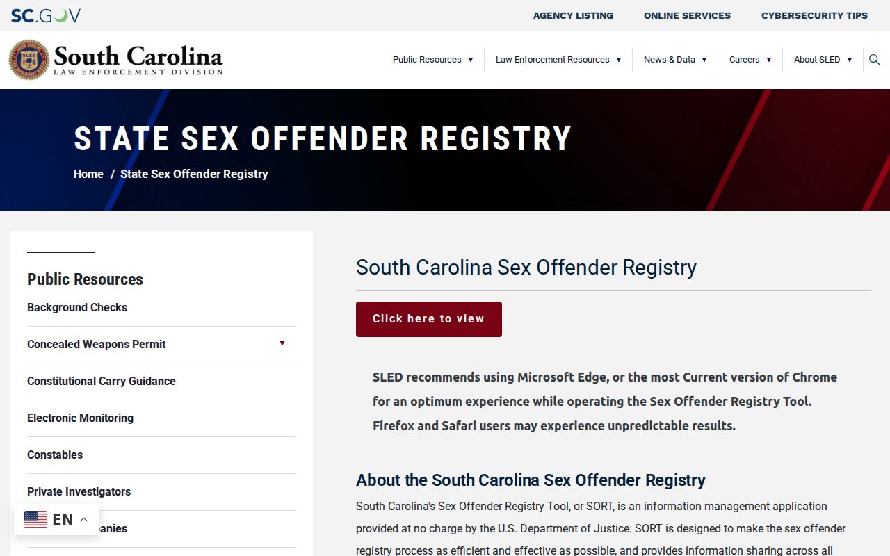 Oconee County sex offender registry warnings and SLED correction information