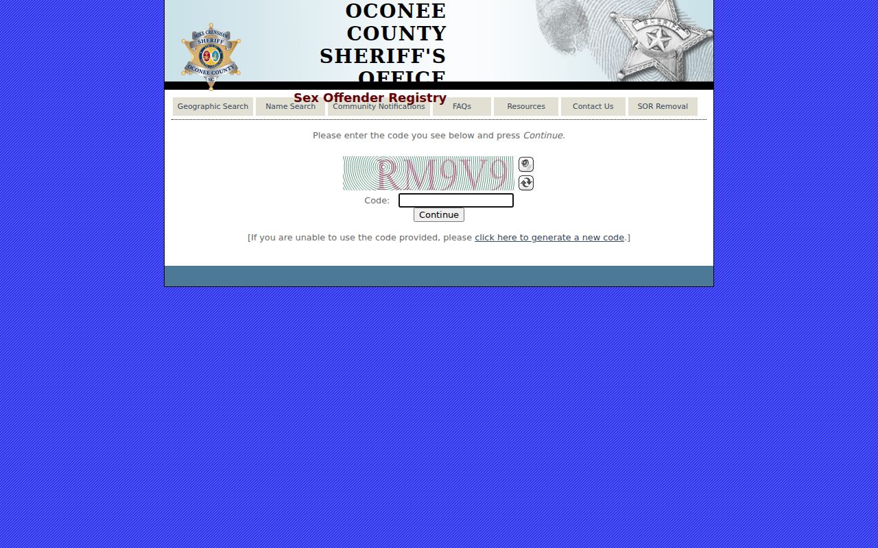 Oconee County sex offender registry SORT search gateway