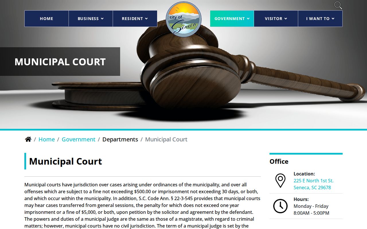 Seneca criminal history and Municipal Court records information